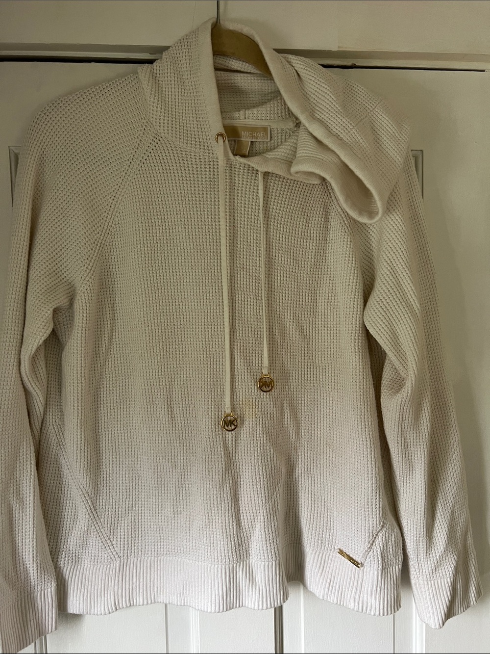 Michael Kors Cream Waffle-Knit Hoodie Sweater